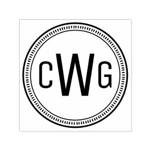 Elegant 3 Initial Monogram #1 Round Frame #10 Self-inking Stamp
