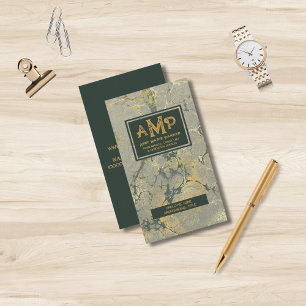 Elegant 3 Letter Monogram Gold Green Textured Business Card