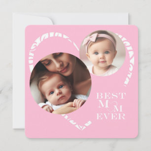 Elegant 3-Photo "Best Mum Ever" Pink & White Heart