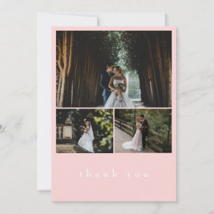 Elegant 3 Photo Blush Pink Minimalist Wedding Thank You Card