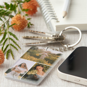 Elegant 3 Photo Collage Custom Graduate Keepsake Key Ring