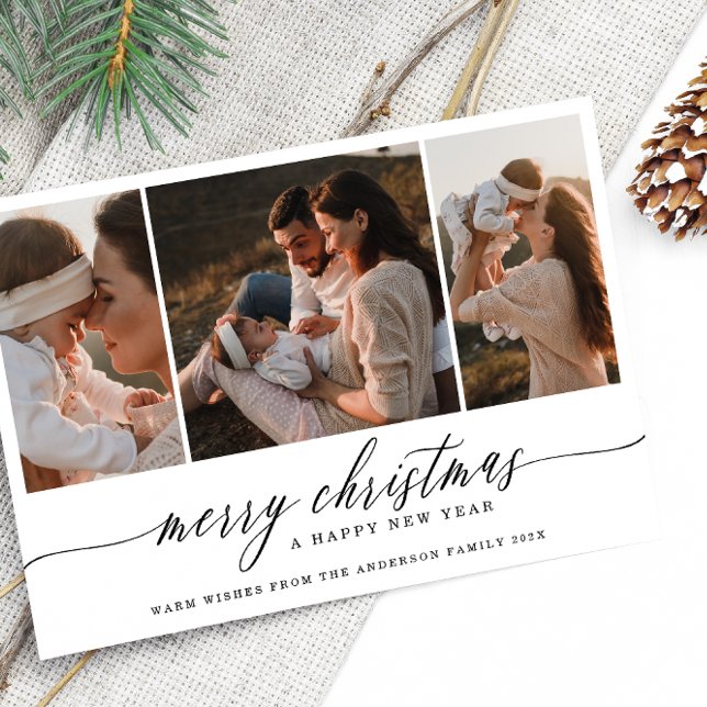 Elegant 3 Photo Collage family Holiday Card (Creator Uploaded)