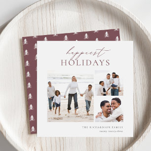 Elegant 3 Photo Collage Happiest Holiday Card