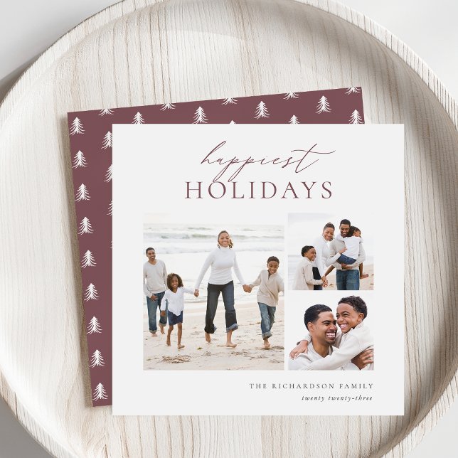 Elegant 3 Photo Collage Happiest Holiday Card (Creator Uploaded)