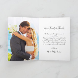 Elegant 3 Photo Collage Script Heart Wedding Thank You Card