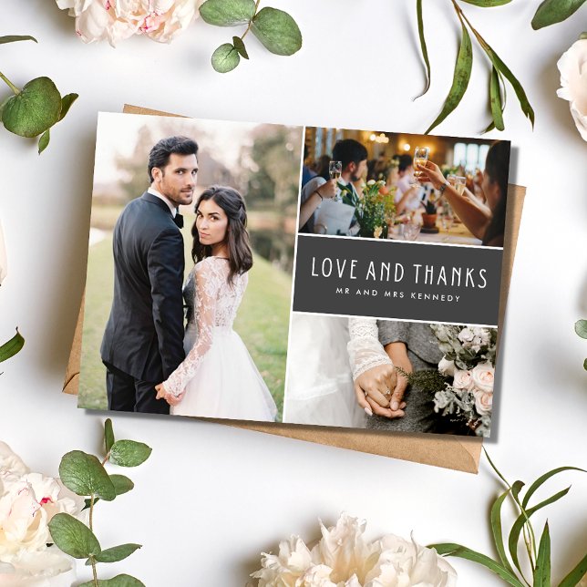 Elegant 3 Photo Collage Wedding Thank You (Elegant 3 Photo Collage Wedding Thank You)