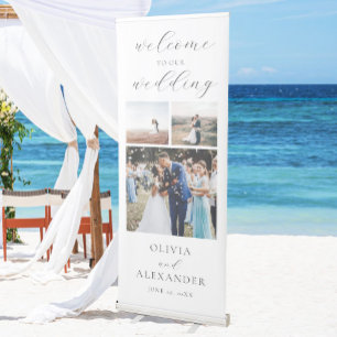 Elegant 3 Photo Collage Wedding Welcome Retractable Banner
