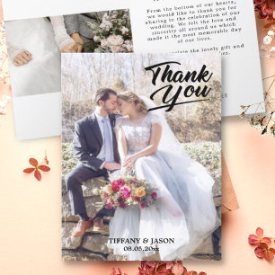 Elegant 3 Photo HandLettered  Modern Simple Folded Thank You Card