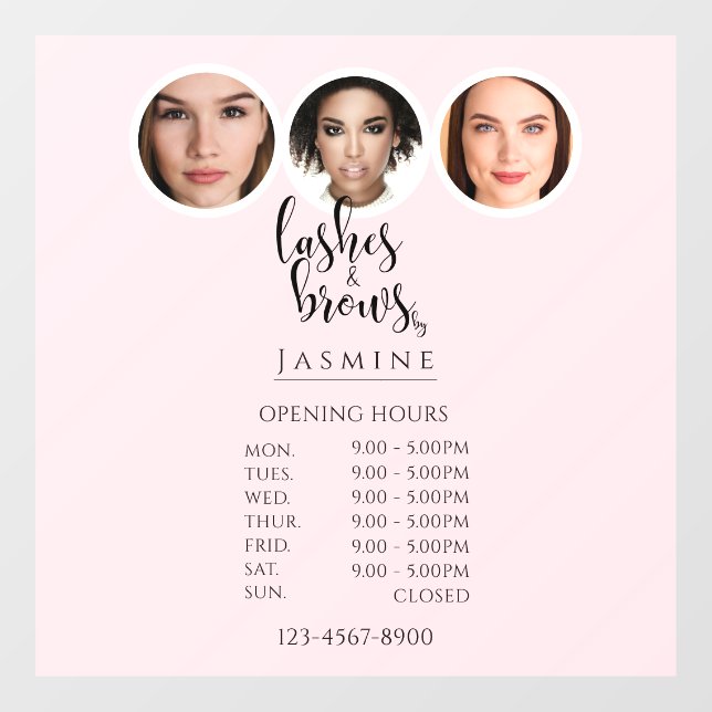 Elegant 3 Photo Lashes And Brows Opening Hours  Window Cling (Sheet)