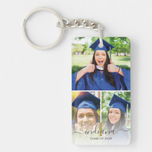 Elegant 3 Photo Monogram Custom Graduation 2025 Key Ring