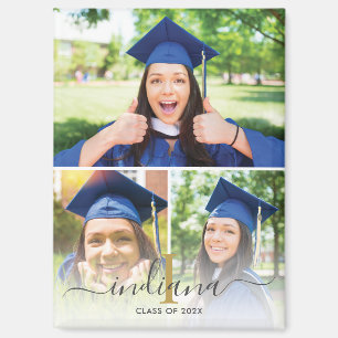 Elegant 3 Photo Monogram Custom Graduation 2025 Magnet