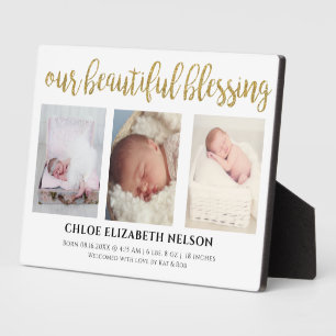 Elegant 3 photo Our Beautiful Blessing Gold Baby Plaque