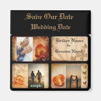 Elegant 3 photo save the date wedding magnet