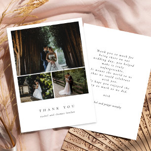 Elegant 3 Photo  Script Minimalist Wedding Thank You Card