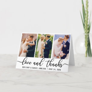 Elegant 3 Photo Wedding Love and Thanks Fold Thank You Card