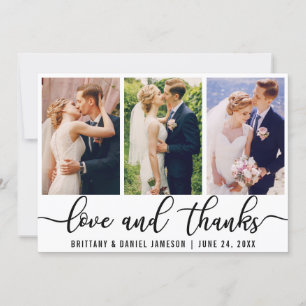 Elegant 3 Photo Wedding Love and Thanks Thank You Card
