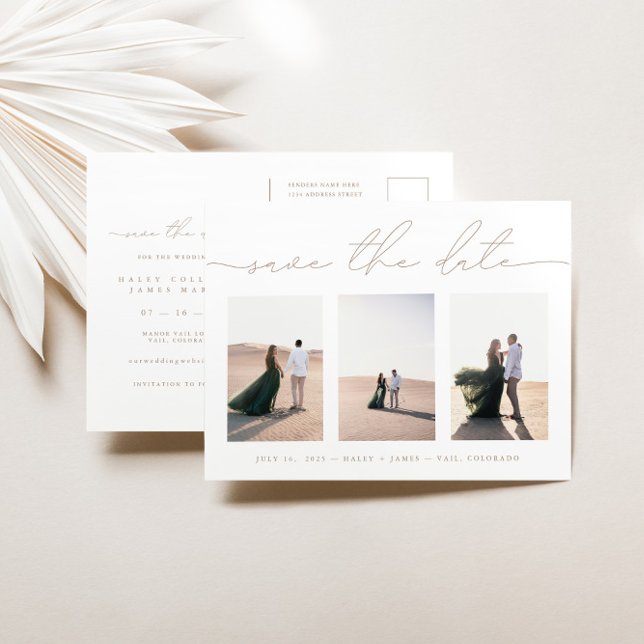 Elegant 3 Photo Wedding Save The Date Postcard (Creator Uploaded)