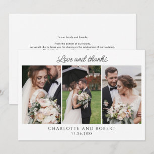 Elegant 3 Photo Wedding Thank You Card