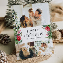 Elegant 3 Photo Winter Botanical Merry Christmas