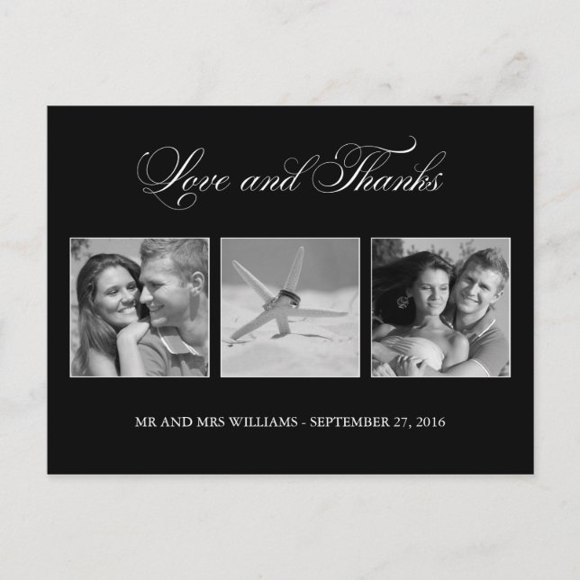 Elegant 3-Picture Template Wedding Thank You Postcard (Front)