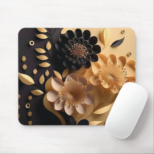 Elegant 3D Black and Gold Flowers Mouse Mat