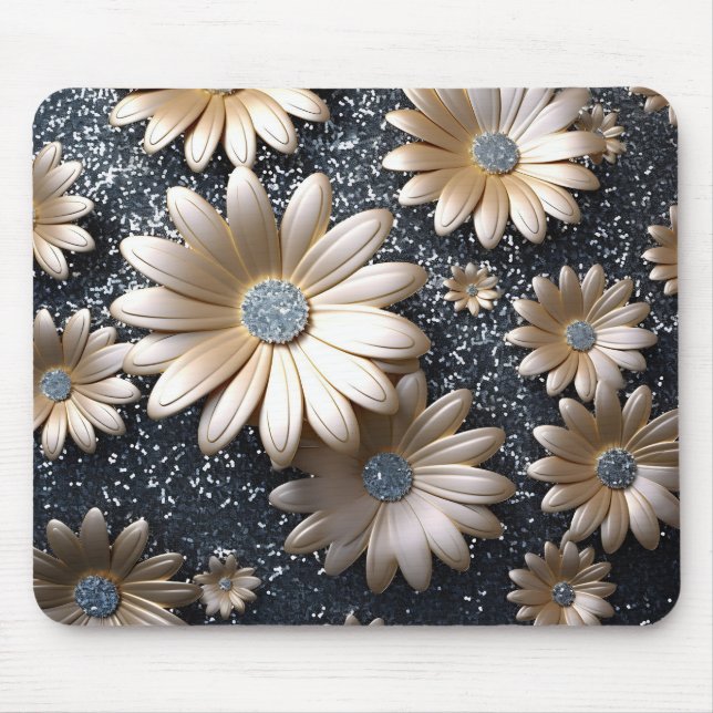 Elegant 3D Black and Gold Flowers Mouse Mat (Front)