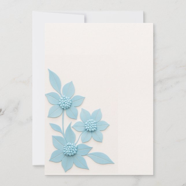 Elegant 3D Blue Flowers on Soft Background, create Thank You Card (Front)