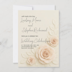 Elegant 3D Blush Rose Wedding Invitation Romantic