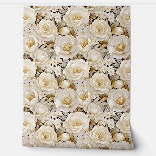 Elegant 3d cream and gold flowers spring floral wallpaper