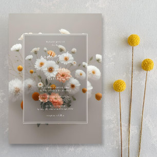 Elegant 3D Floral Frame White Flowers Wedding Invitation
