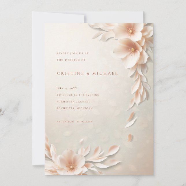 Elegant 3d floral wedding invitation (Front)