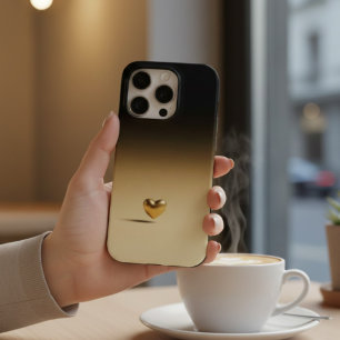 Elegant 3D Gold Heart Minimalist Black & Gold Grad iPhone 15 Pro Case