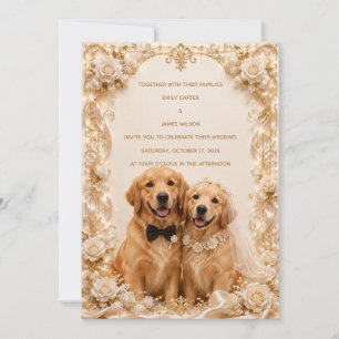 Elegant 3D Golden Retriever Wedding Invitation G