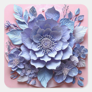 Elegant 3D Paper Flower Arrangement in Pastel Tone Square Sticker