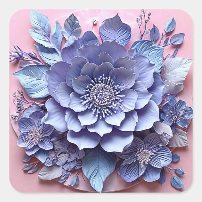 Elegant 3D Paper Flower Arrangement in Pastel Tone Square Sticker (Front)