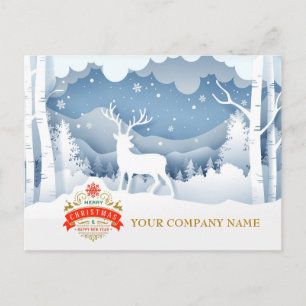 Elegant 3D Papercut Winter Forest Deer Holiday Postcard