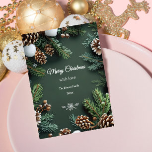 Elegant 3D Pine Trees & Cones Christmas Card