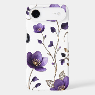 Elegant 3D Purple & Gold Floral Botanical Pattern 