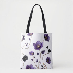 Elegant 3D Purple & Gold Floral Botanical Pattern  Tote Bag