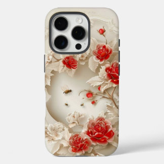 Elegant 3D Roses, Bees & Botanical Beauty iPhone 16 Pro Case