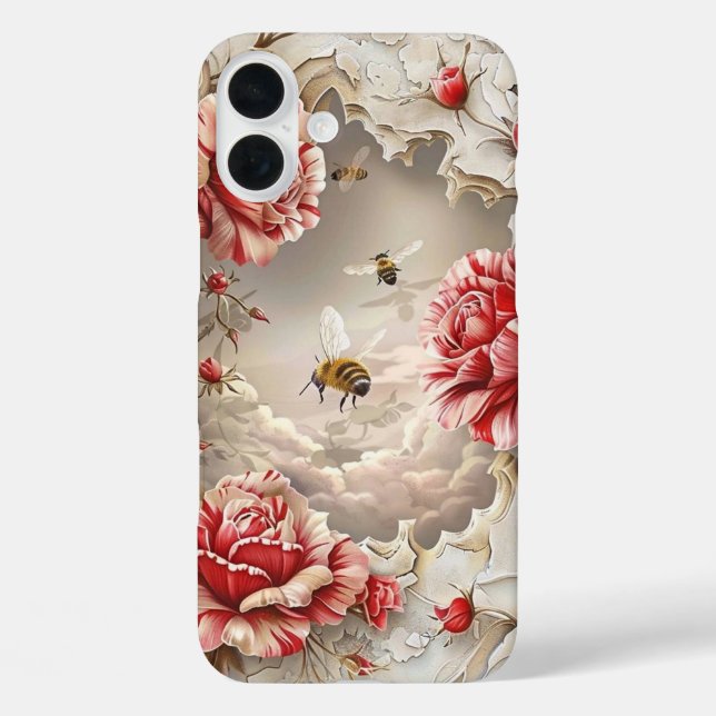 Elegant 3D Roses, Bees & Botanical Beauty Case-Mate iPhone Case (Back)