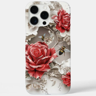 Elegant 3D Roses, Bees & Botanical Beauty iPhone 16 Pro Max Case
