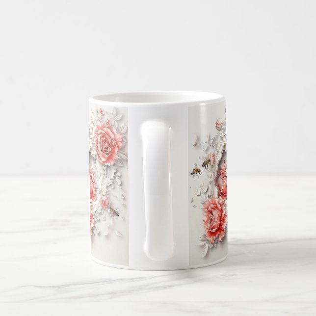 Elegant 3D Roses, Bees & Botanical Beauty Coffee Mug (Handle)