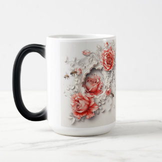 Elegant 3D Roses, Bees & Botanical Beauty Magic Mug