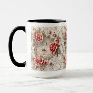 Elegant 3D Roses, Bees & Botanical Beauty Mug