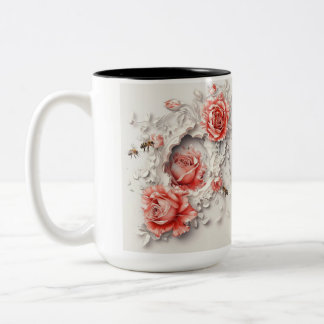 Elegant 3D Roses, Bees & Botanical Beauty Two-Tone Coffee Mug