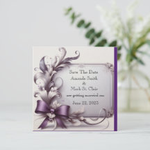 Elegant 3D Roses: Purple Ribbon Date Announcement