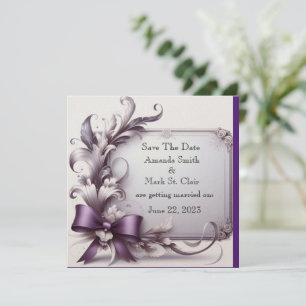 Elegant 3D Roses: Purple Ribbon Date Announcement