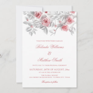  Elegant 3D Roses White Floral Wedding Invitation
