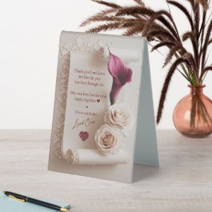Elegant 3D Scroll Table Tent Sign with Heartfelt 